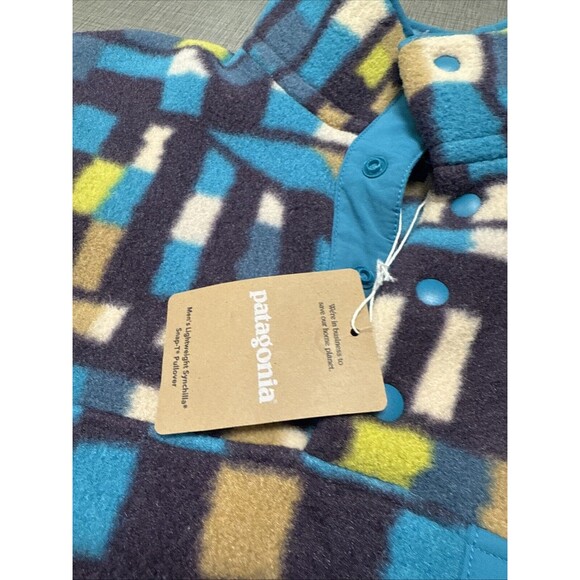 Patagonia Lightweight Synchilla Snap T Fleece Fitz Roy Patchwork Belay Blue S - Picture 2 of 8